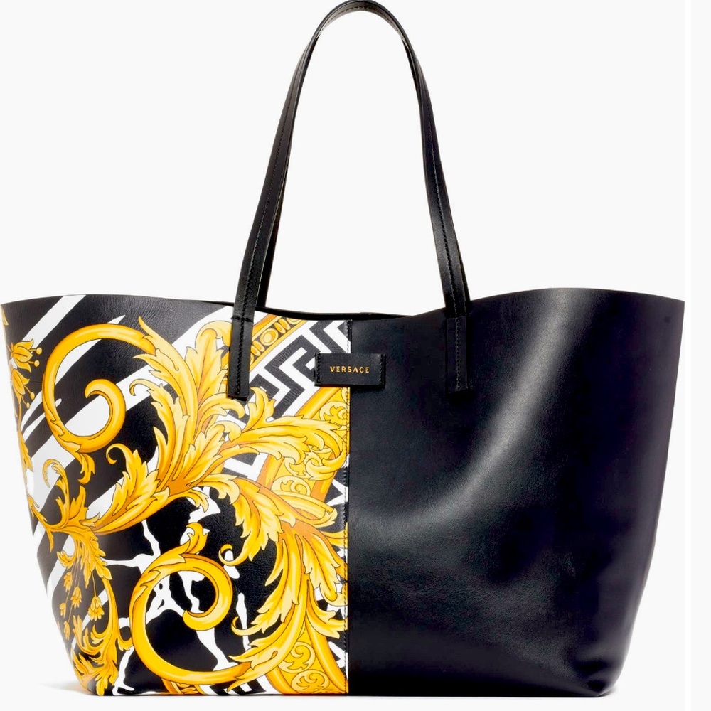 Versace Savage Barocco Print Leather Tote